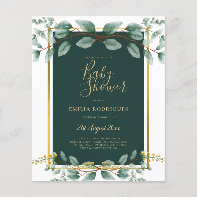 BUDGET Eucalyptus BABY SHOWER GOLD QR CODE INVITE  Flyer (Front)