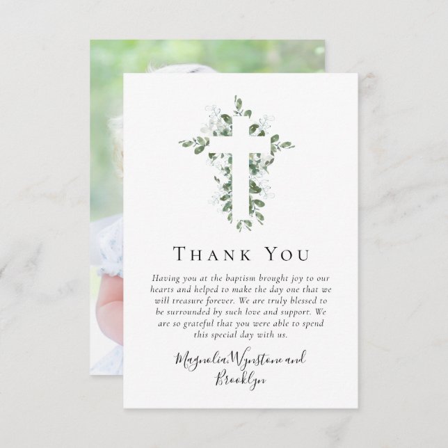 BUDGET Eucalyptus Baptism Thank You Note  Card (Front/Back)