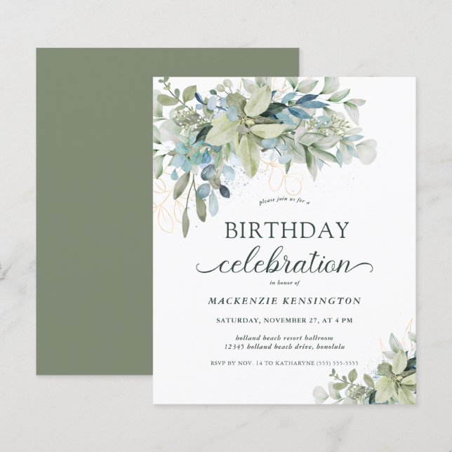 Budget Eucalyptus Birthday Celebration Invitation (Front/Back)