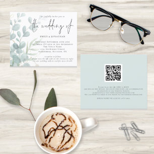 Budget Eucalyptus Blue QR Code Wedding Invitation