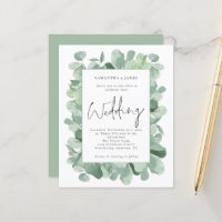 Budget Eucalyptus Border Wedding Invitation