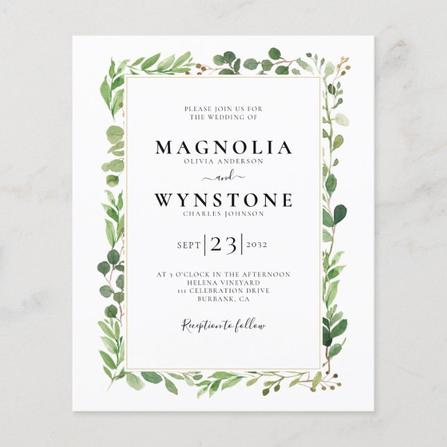 Budget Eucalyptus Botanical Wedding Invitation (Front)