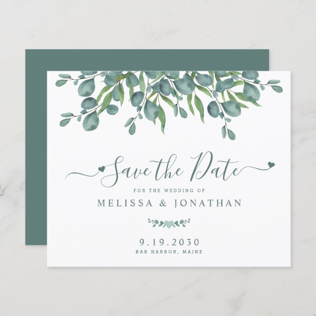 Budget Eucalyptus Botanical Wedding Save The Date (Front/Back)
