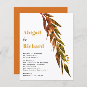 BUDGET eucalyptus branch fall wedding invitation
