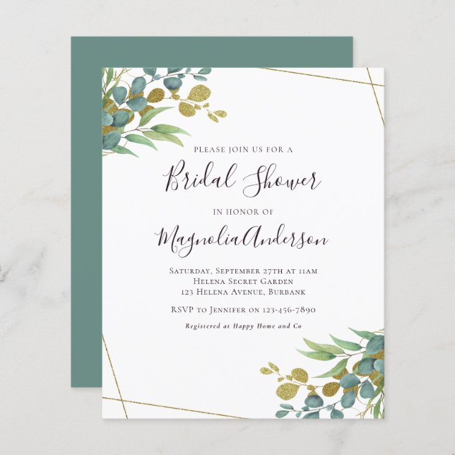 Budget Eucalyptus Bridal Brunch Invitation (Front/Back)