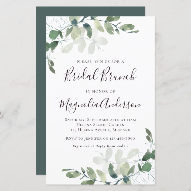 Budget Eucalyptus Bridal Brunch Invitation (Front/Back)