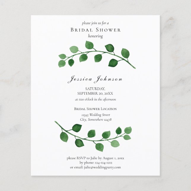 Budget Eucalyptus Bridal Shower Flyer Invitation (Front)