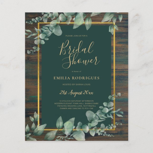 BUDGET Eucalyptus BRIDAL SHOWER Greenery Gold Flyer (Front)
