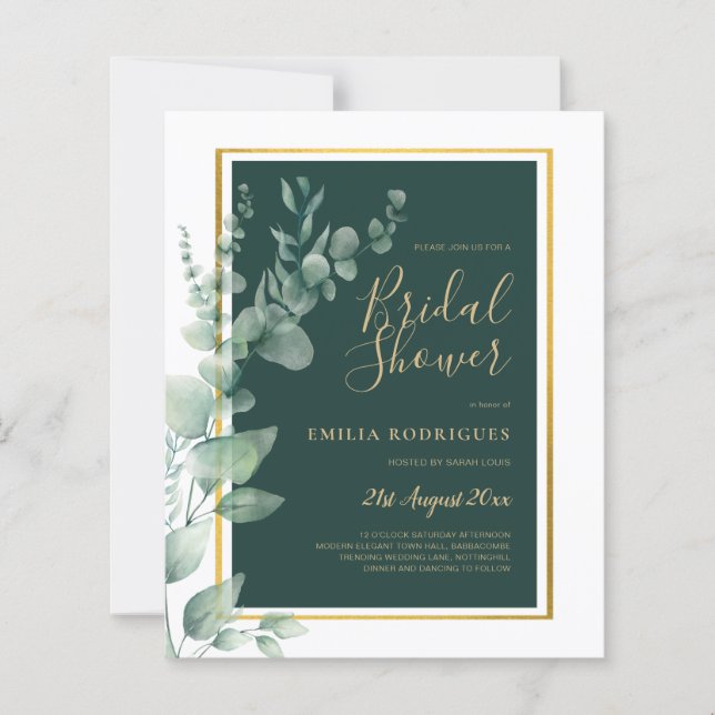 BUDGET Eucalyptus BRIDAL SHOWER Greenery Gold QR C (Front)