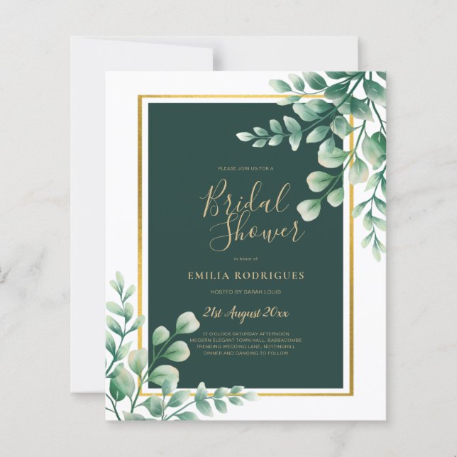 BUDGET Eucalyptus BRIDAL SHOWER Greenery Gold QR C (Front)