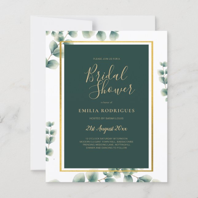 BUDGET Eucalyptus BRIDAL SHOWER Greenery Gold QR C (Front)