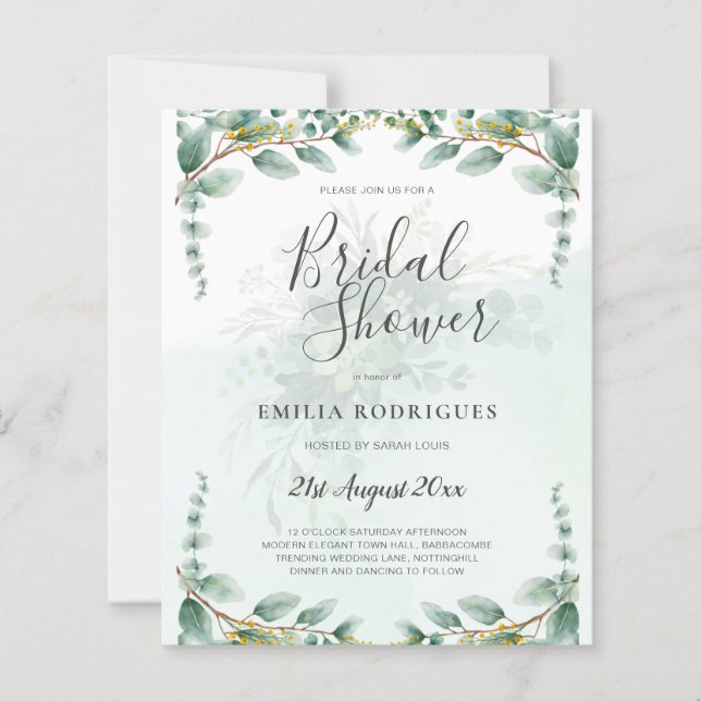 BUDGET Eucalyptus BRIDAL SHOWER Greenery Gold QR C (Front)