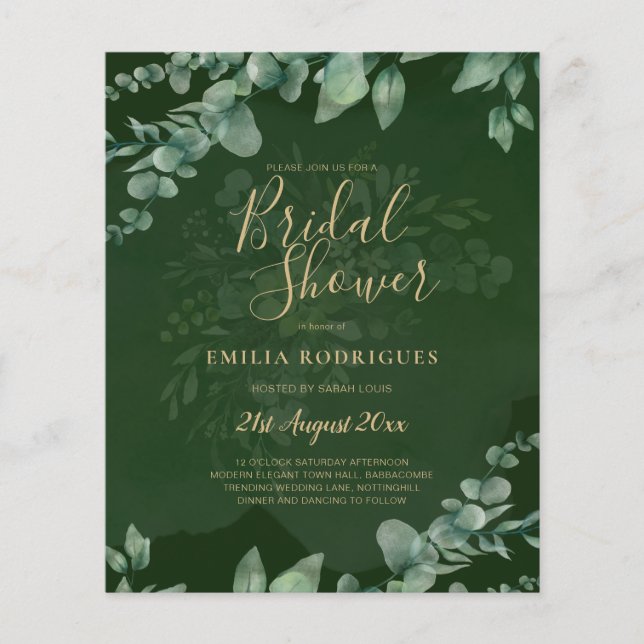 BUDGET Eucalyptus BRIDAL SHOWER Greenery Gold QR C Flyer (Front)