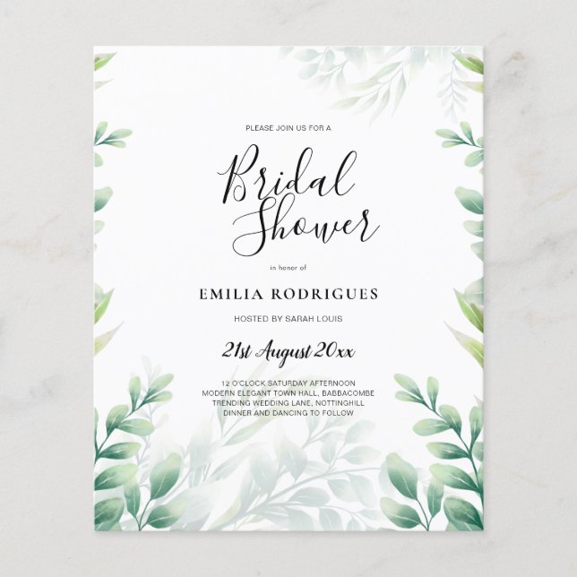 BUDGET Eucalyptus BRIDAL SHOWER Greenery Gold QR C Flyer (Front)