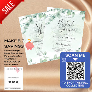 BUDGET Eucalyptus BRIDAL SHOWER Greenery Gold QR C Flyer