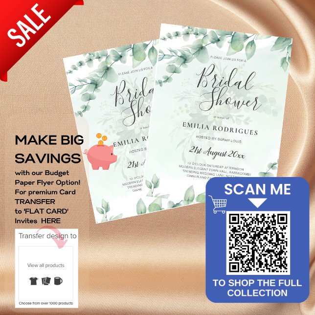 BUDGET Eucalyptus BRIDAL SHOWER Greenery Gold QR C Flyer (Creator Uploaded)