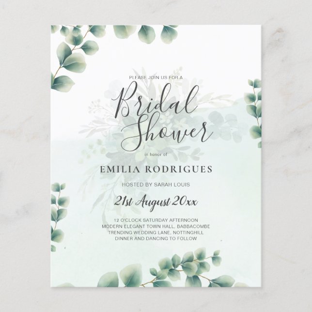 BUDGET Eucalyptus BRIDAL SHOWER Greenery Gold QR C Flyer (Front)