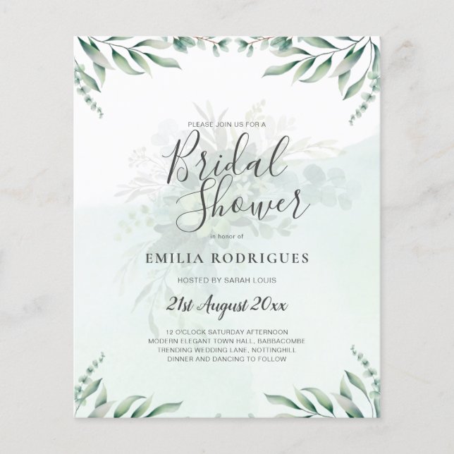 BUDGET Eucalyptus BRIDAL SHOWER Greenery Gold QR C Flyer (Front)