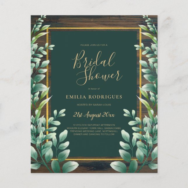 BUDGET Eucalyptus BRIDAL SHOWER Greenery Gold QR F Flyer (Front)