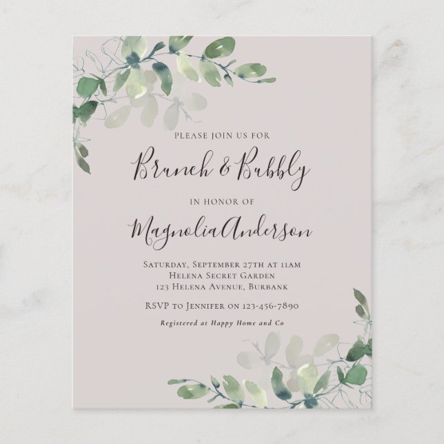 Budget Eucalyptus Bridal Shower Invitation (Front)