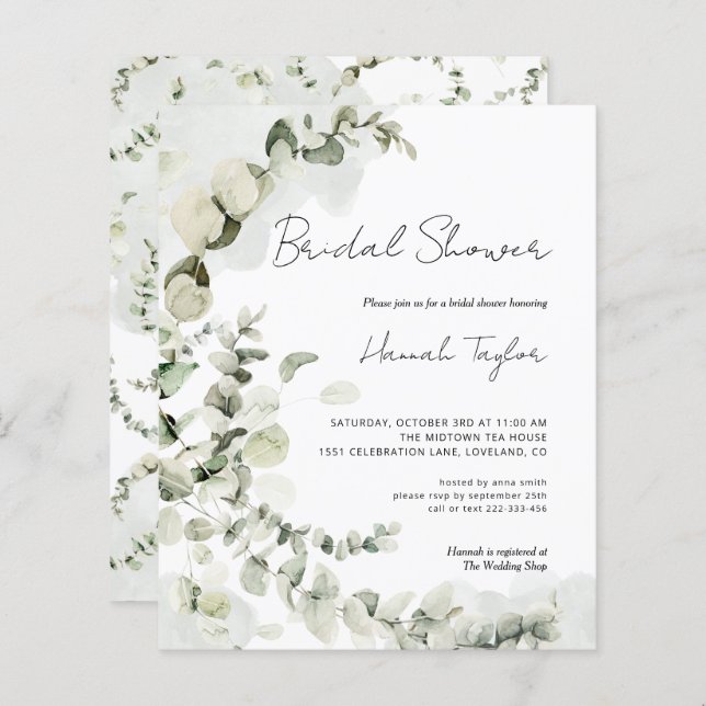 Budget Eucalyptus Bridal Shower Invitation (Front/Back)