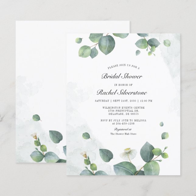 Budget Eucalyptus Bridal Shower Invitation (Front/Back)