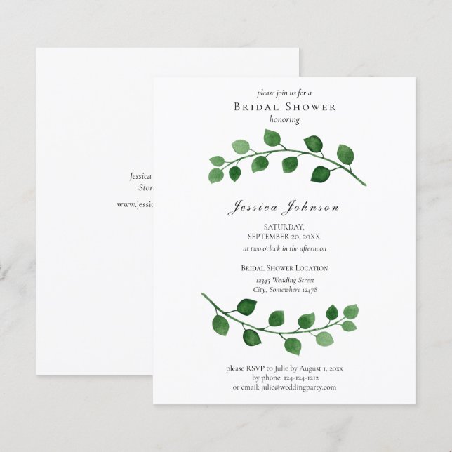 Budget Eucalyptus Bridal Shower Invitation (Front/Back)