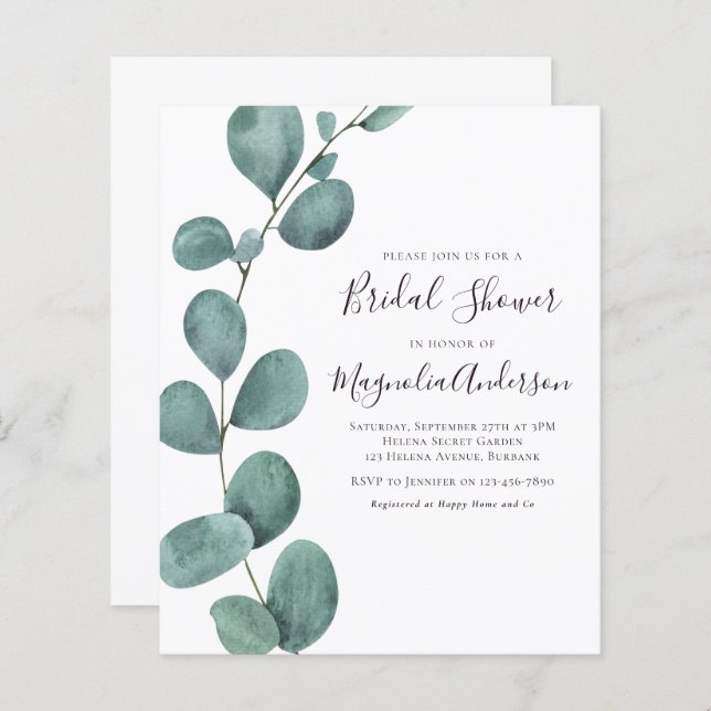 Budget Eucalyptus Bridal Shower Invitation (Front/Back)