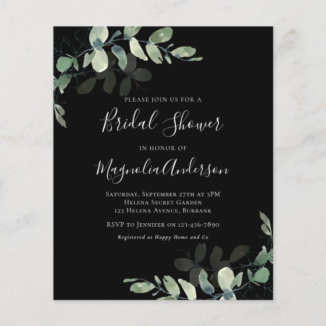Budget Eucalyptus Bridal Shower Invitation (Front)