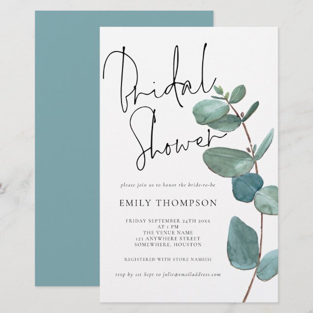 Budget Eucalyptus Bridal Shower Larger Invitation (Front/Back)