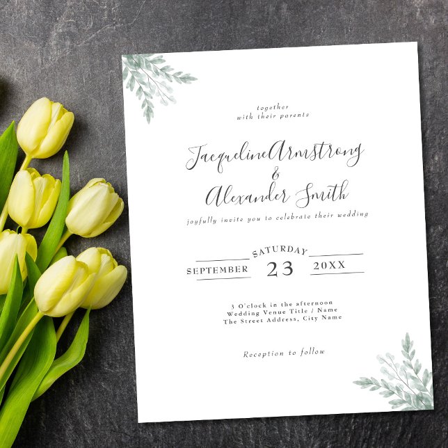 Budget Eucalyptus Calligraphy Wedding Invitation Flyer (Creator Uploaded)
