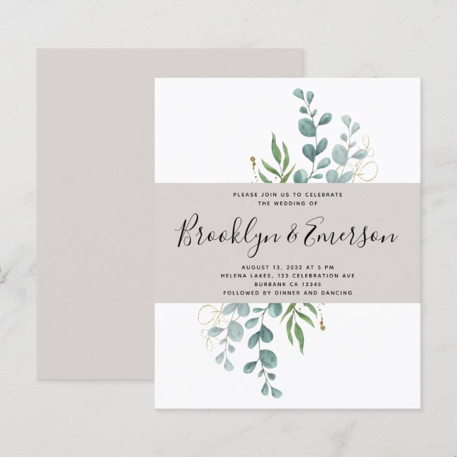 BUDGET Eucalyptus Casual Wedding Invitation (Front/Back)