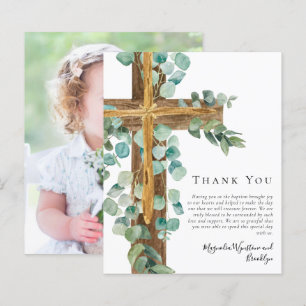 Budget Eucalyptus Cross Baptism Carte de remerciem
