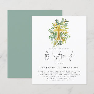 Budget Eucalyptus Cross Baptism Teal Invite