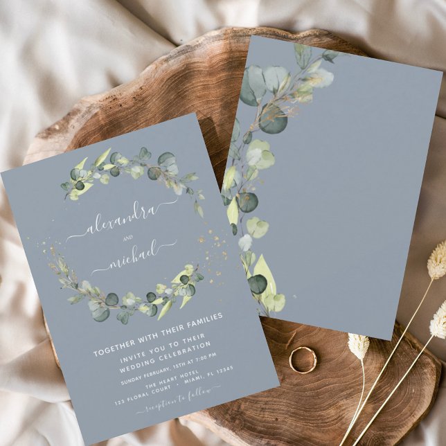 Budget Eucalyptus Dusty Blue Wedding Invitations (Creator Uploaded)