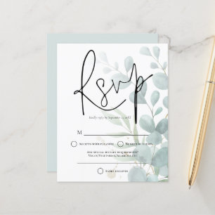Budget Eucalyptus Elegant Script Wedding RSVP