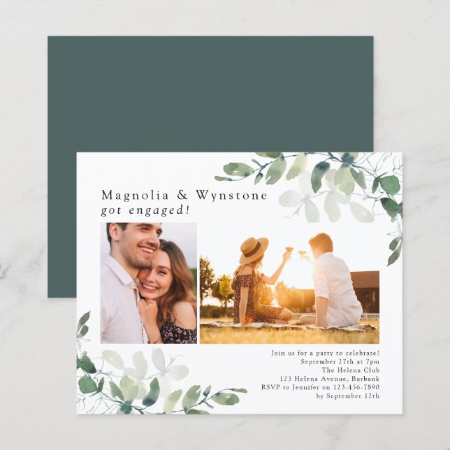 Budget Eucalyptus Engagement Party Invitation (Front/Back)