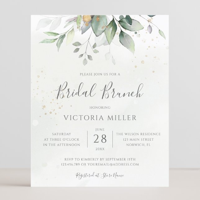 Budget Eucalyptus Feuille Bridal Brunch Invitation (Créateur téléchargé)
