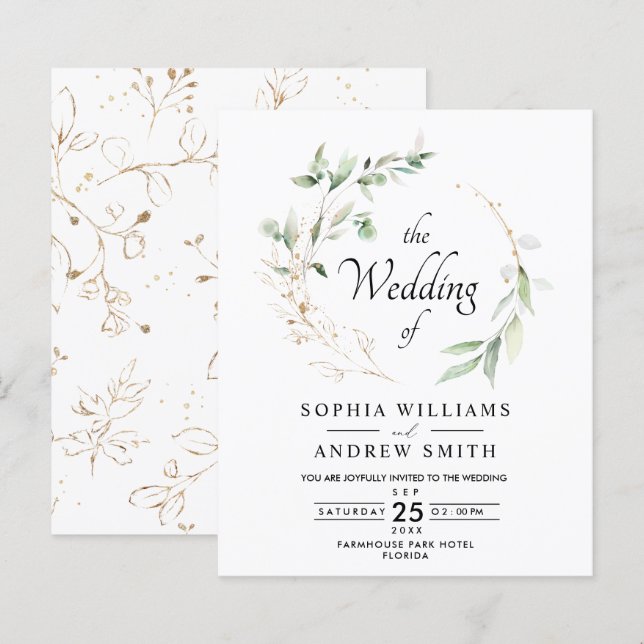 Budget Eucalyptus Feuilles & Gold Rustic Mariage (Devant / Derrière)