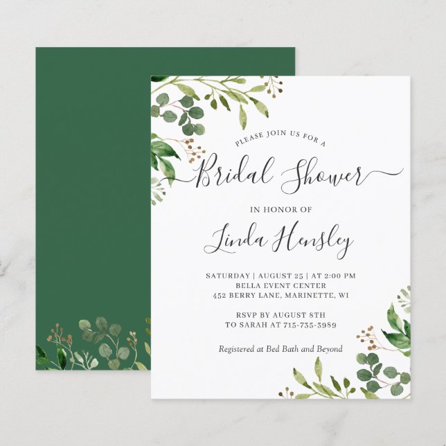 Budget Eucalyptus Feuilles Invitations de douche n (Devant / Derrière)