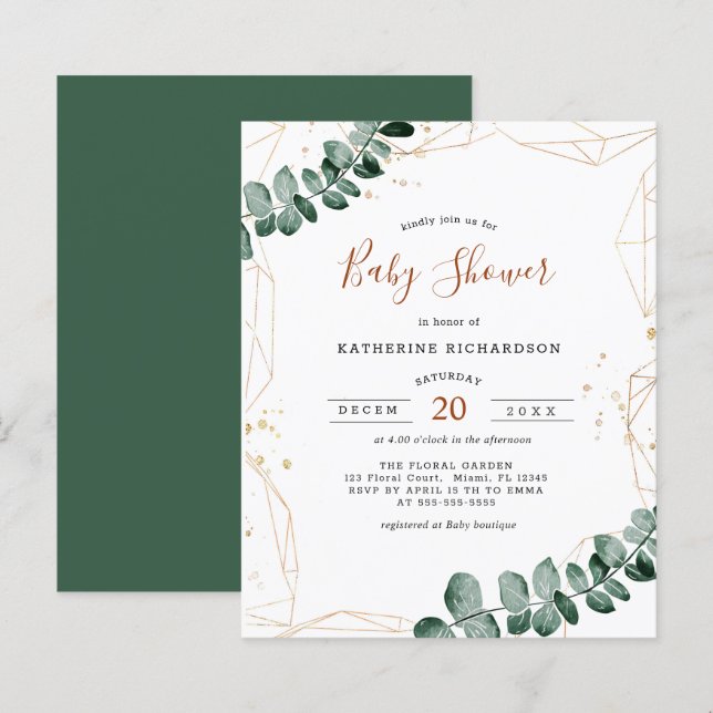 Budget Eucalyptus | Flyer Baby shower vert (Devant / Derrière)