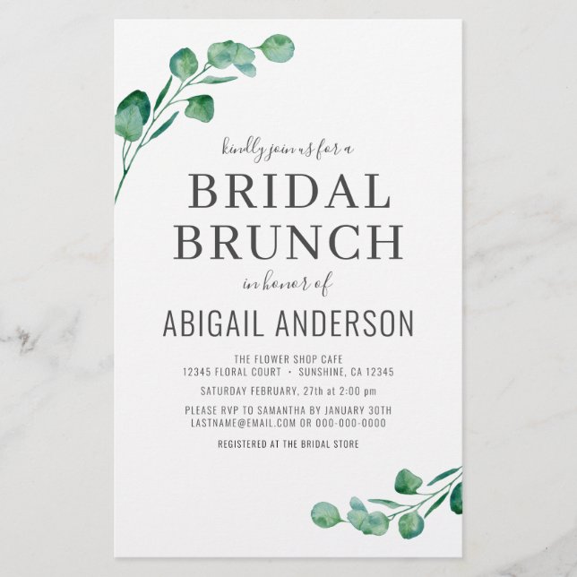 Budget Eucalyptus Foliage Bridal Brunch Invitation (Front)