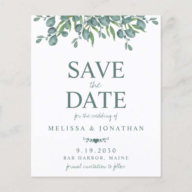 Budget Eucalyptus Foliage Greenery Save The Date (Front)