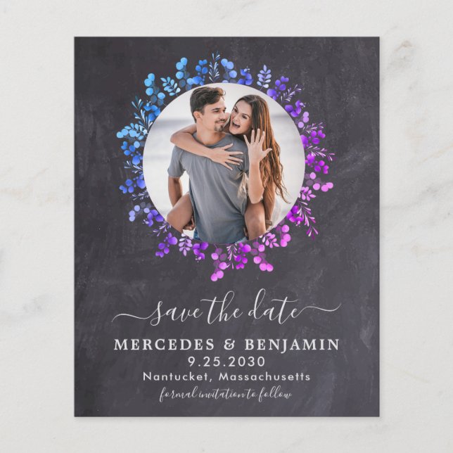 Budget Eucalyptus Foliage Photo Save The Date Card (Front)