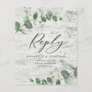 budget eucalyptus foliage white wood wedding RSVP