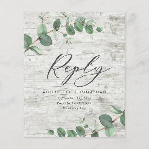 budget eucalyptus foliage white wood wedding RSVP Flyer