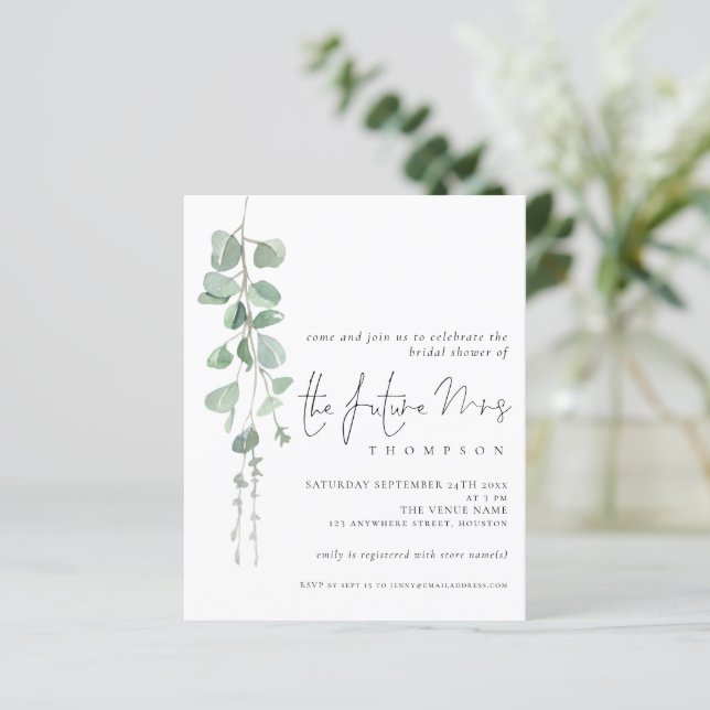 Budget Eucalyptus Future Mrs Bridal Shower Invite (Standing Front)