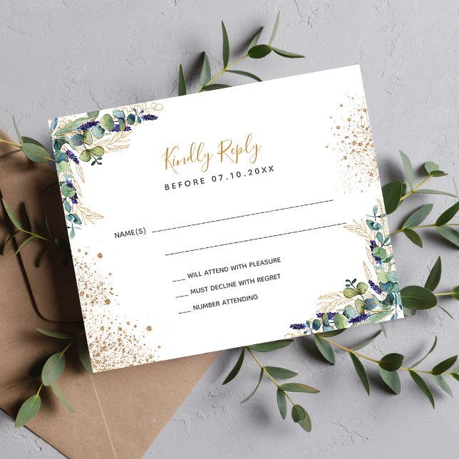 Budget eucalyptus glitter wedding RSVP card (Creator Uploaded)