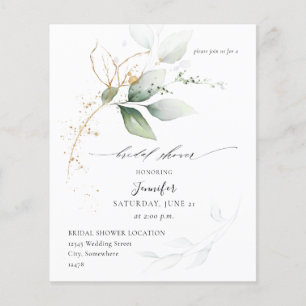 Budget Eucalyptus Glow Gold Greenery Bridal Shower Flyer