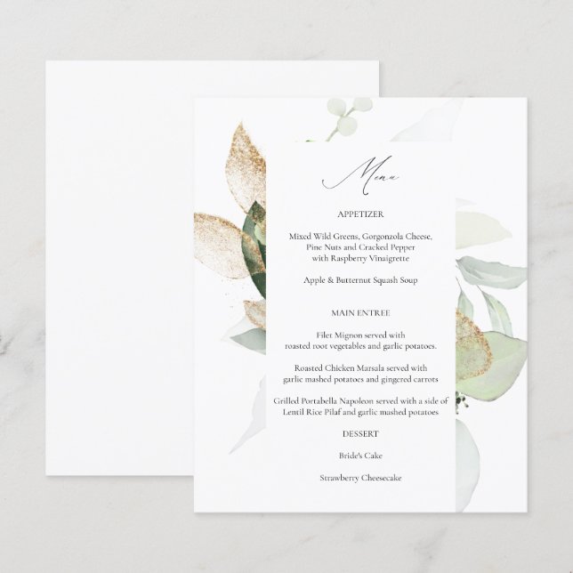 Budget Eucalyptus Glow Gold Greenery Menu (Front/Back)